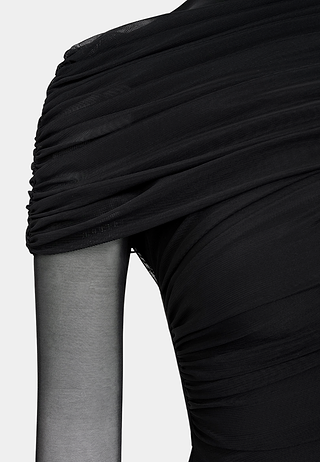 JW Pei Ella Sheer Ruched Turtleneck Top Black