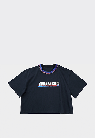 Knitted Neck Cropped T-Shirt Black