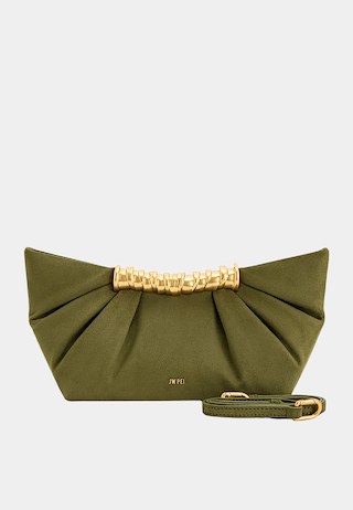 JW Pei Leia Pleated Clutch Dark Olive