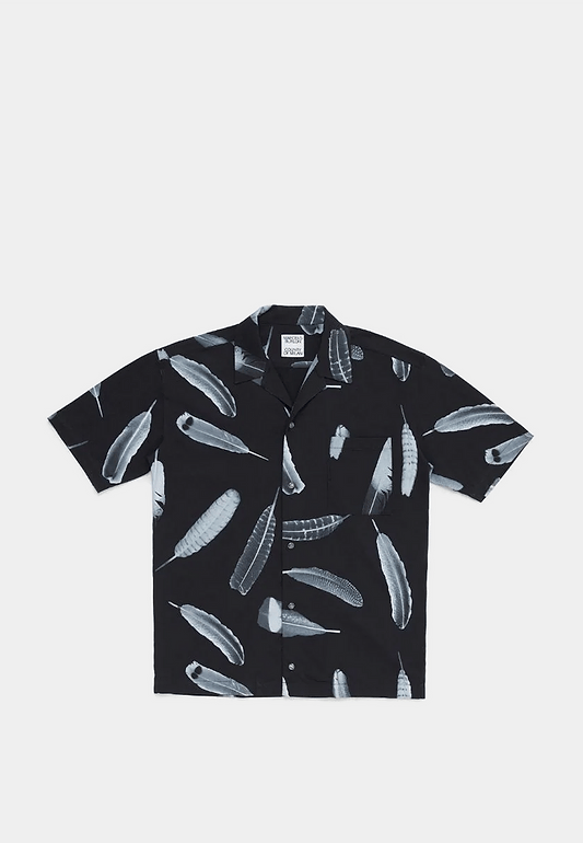 MARCELO BURLON Aop Wind Feathers Hawaii Shirt Black White