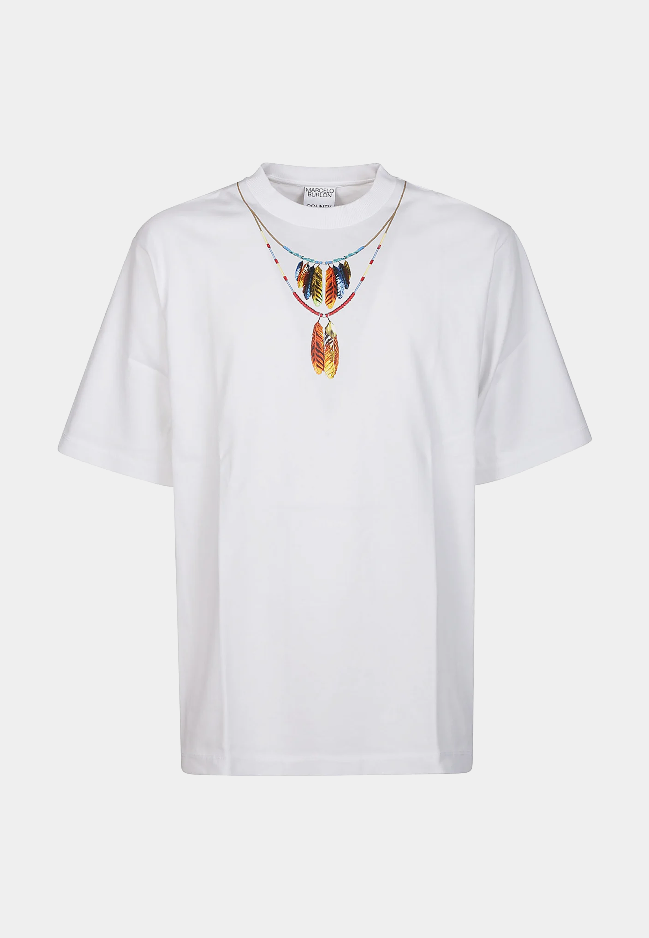 MARCELO BURLON Feathers Necklace Over Tee - White Red