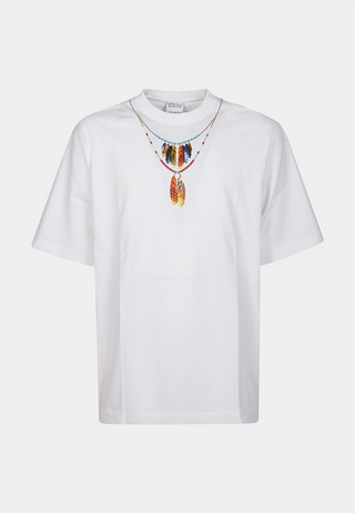 MARCELO BURLON Feathers Necklace Over Tee - White Red