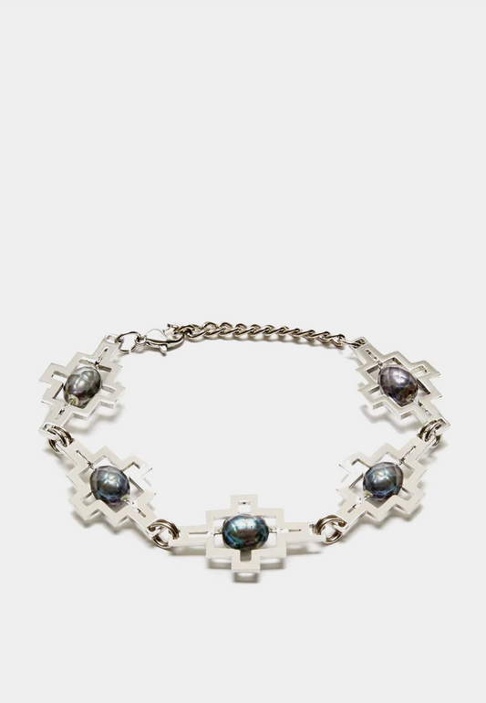 MARCELO BURLON Frame Cross Brass Linked Bracelet Gold White