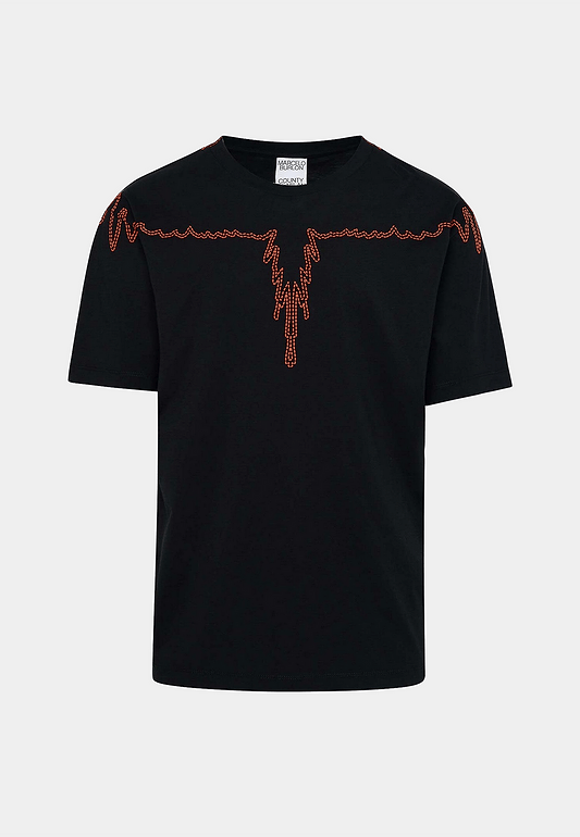 MARCELO BURLON Stitch Wings Regular T-Shirt - Black Orange