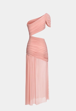 JW Pei Mia Pleated Mesh Dress Blush