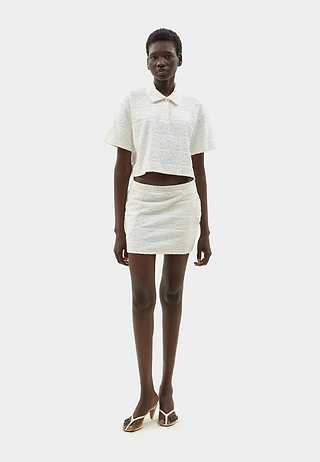 Monogram Plush Cropped Polo Shirt White