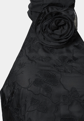 JW Pei Uliana Floral Lace Halterneck Maxi Dress Black