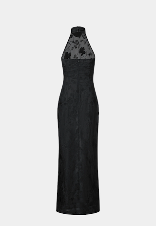 JW Pei Uliana Floral Lace Halterneck Maxi Dress Black