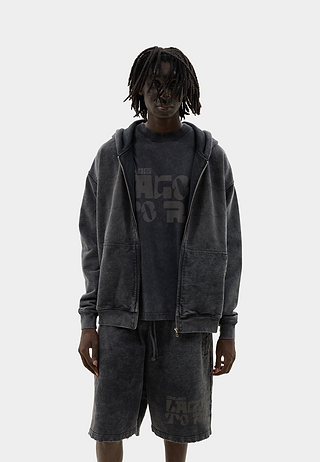 Vintage Wash Zip Hoodie Black