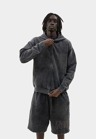 Vintage Wash Zip Hoodie Black