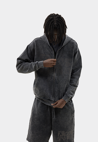 Vintage Wash Zip Hoodie Black