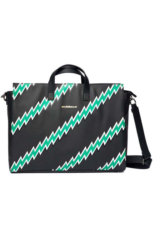 ASHLUXE ZigZag Leather Medium Bag - Black/Green