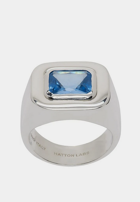 Hatton Labs Emerald Cut Signet Ring Silver Blue