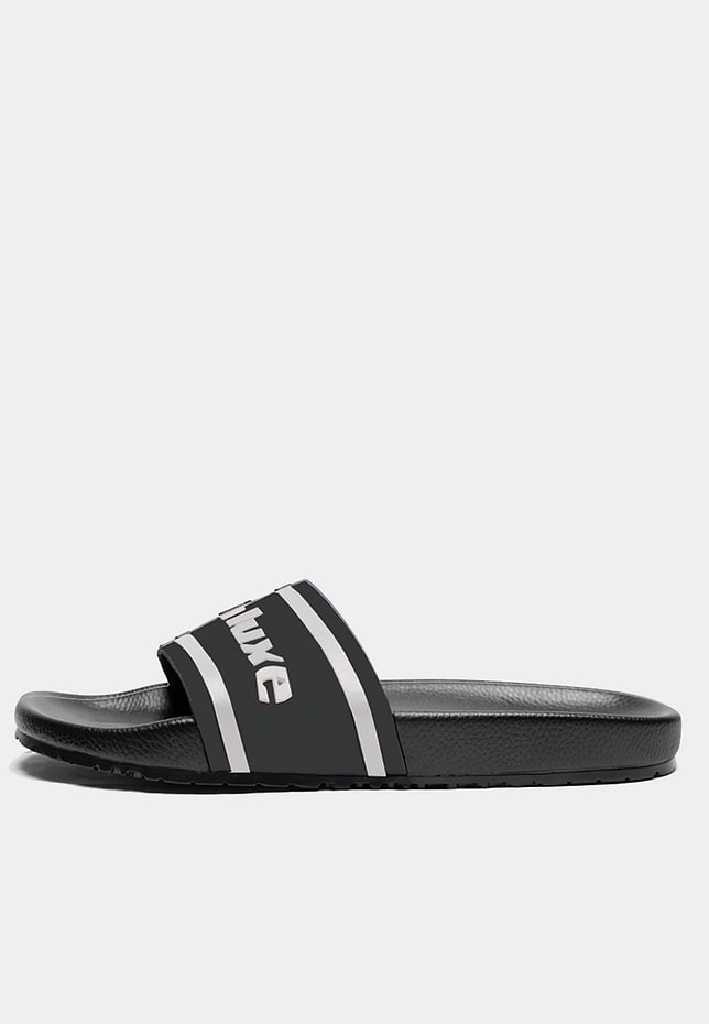 ASHLUXE Leather Slides - Black/White