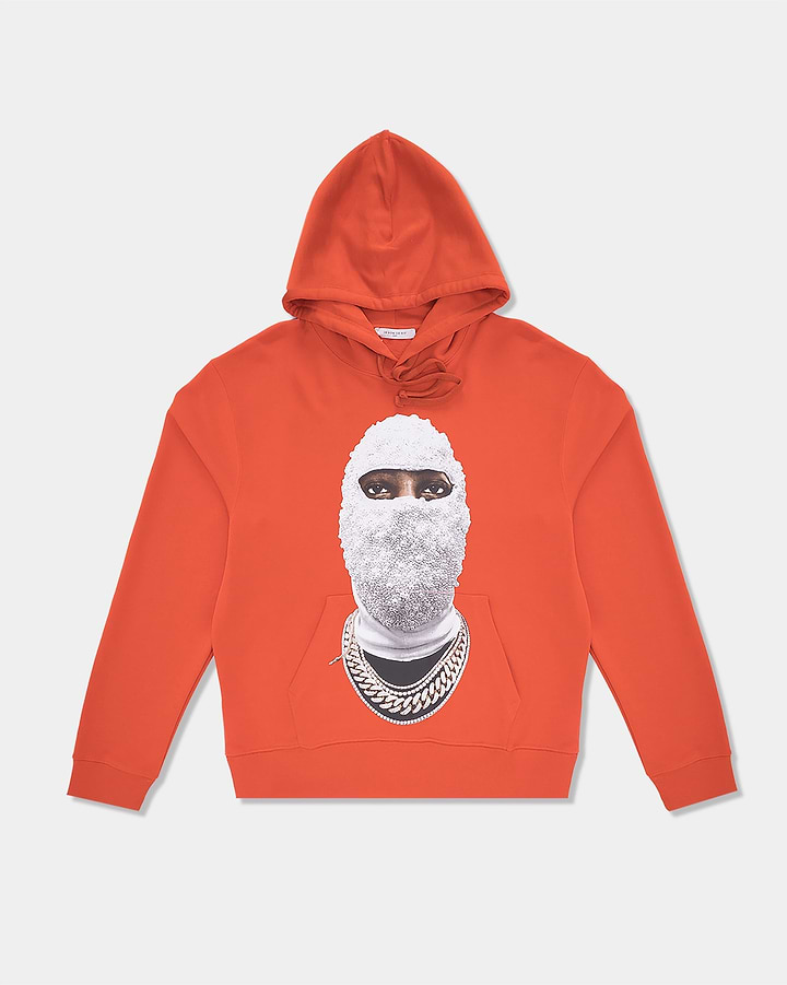 Ih Nom Uh Nit  Hoodie With Future Mask On Front - Logo Printed On Back - Orange