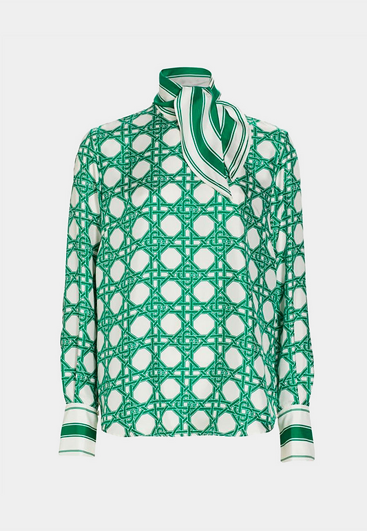 Casablanca Scarf Long Sleeve Blouse Green Le Monogramme D'Osier Green