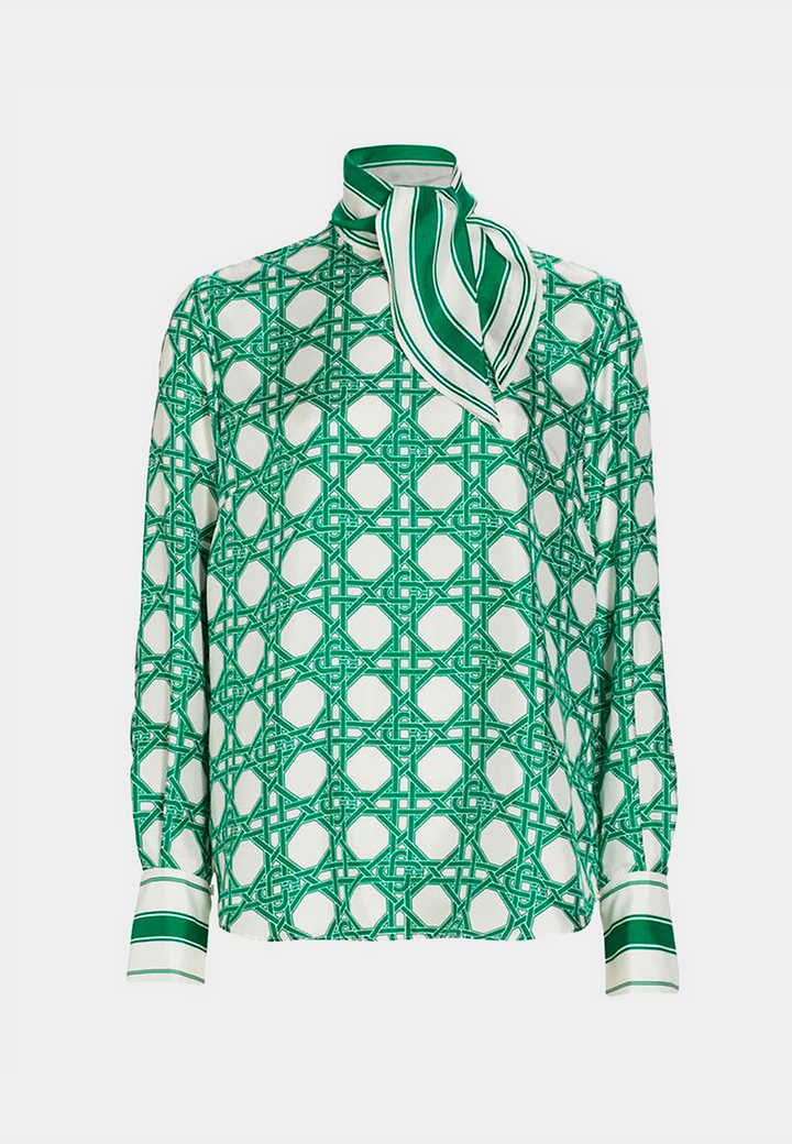 Casablanca Scarf Long Sleeve Blouse Green Le Monogramme D'Osier Green