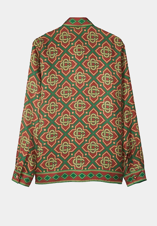 Casablanca Burgundy  Printed Silk Twill Shirt 001027A