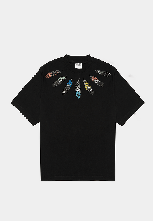 Marcelo County Collar Feathers Over T-Shirt Black Medium Grey