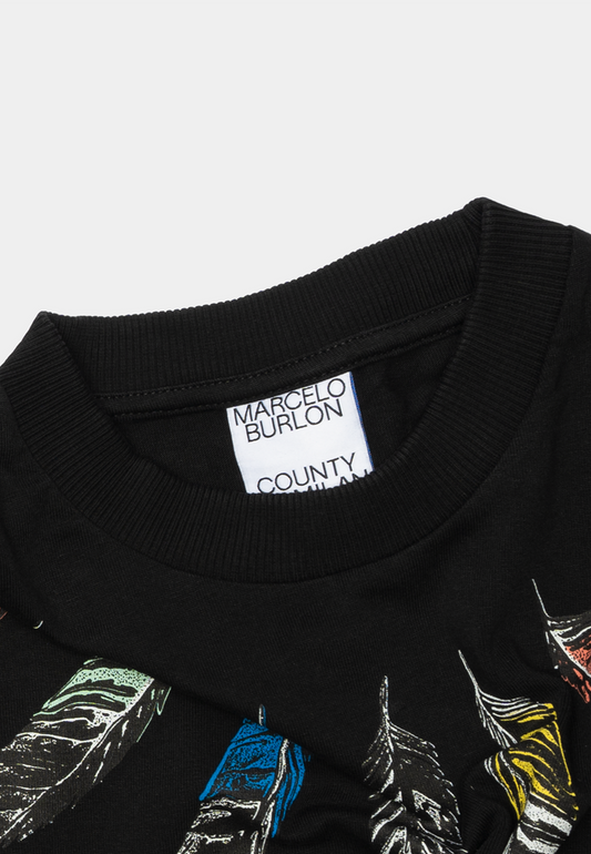 Marcelo County Collar Feathers Over T-Shirt Black Medium Grey