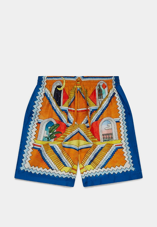 CASABLANCA Silk Shorts With Drawstrings Blue - Multicolor