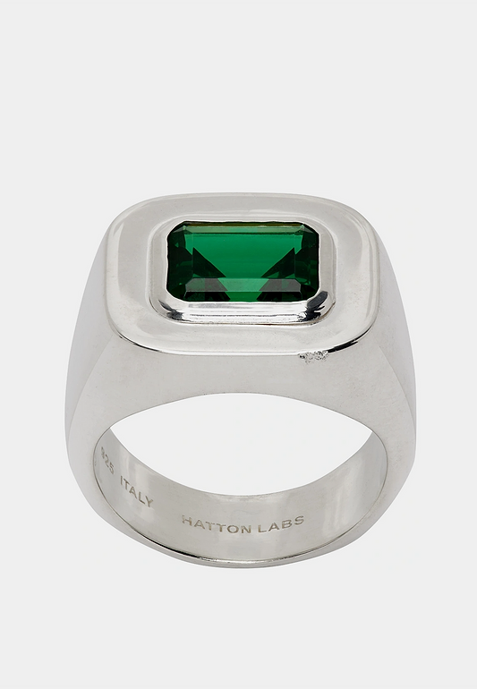 HATTON LABS Emerald Cut Signet Ring Silver - Green