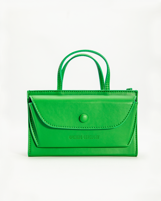 Opening Ceremony Faux Leather Razor Clam Bag Green