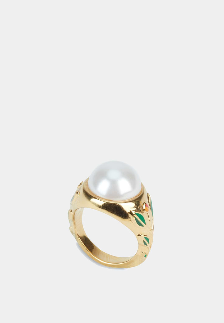 Casablanca Pearl Signet Ring Gold/Green