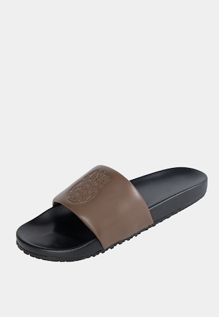 Ashluxe Emblem Leather Slides Brown