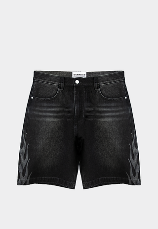 Ashluxe  Flame Denim Shorts Black White