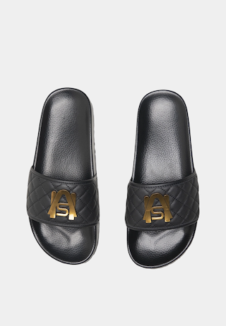 Ashluxe Paradise Quilted Leather Slides - Black