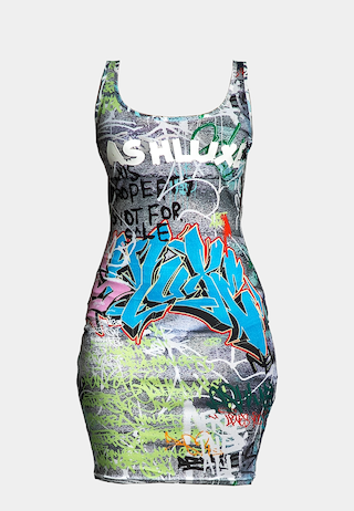 Ashluxe Wall Graffiti Dress White