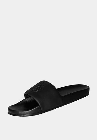 Ashluxe Emblem Leather Slides Black