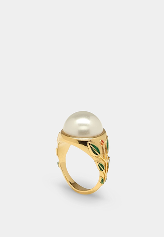 Casablanca Pearl Signet Ring - Gold/White