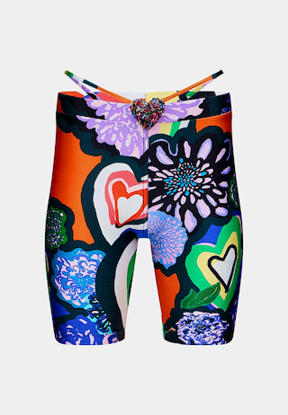 Area Heart Printed Biker Short Multi