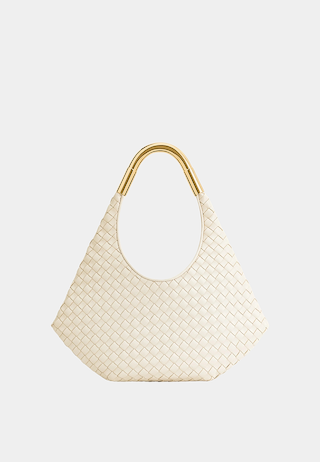 JW Pei Olivia Hand Woven Metal Handle Hobo Bag White
