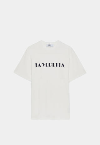 White MSGM Lavedetta logo T-shirt, exclusive fashion clothing online.