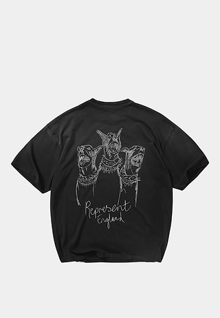 Represent Hand Drawn Thoroughbred Dogs  T-Shirt Aged Black