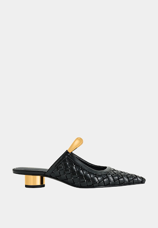 JW Pei Helena Weave Pierced Mules Black