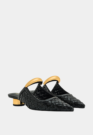 JW Pei Helena Weave Pierced Mules Black