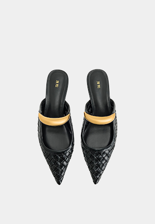 JW Pei Helena Weave Pierced Mules Black