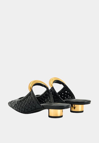 JW Pei Helena Weave Pierced Mules Black