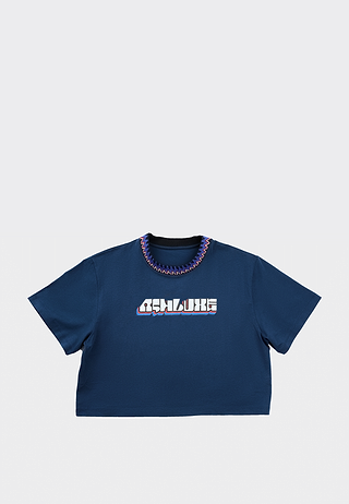 Knitted Neck Cropped T-Shirt Blue