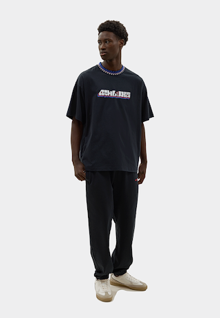 Knitted Neck Rib Logo T-Shirt Black