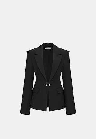 JW Pei Layla Lock Buckle Deep V Blazer Black