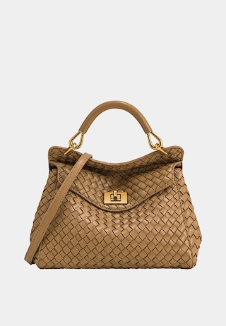 JW Pei Lucia Classic Top Handle Woven Bag Brown