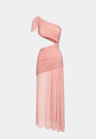JW Pei Mia Pleated Mesh Dress Blush