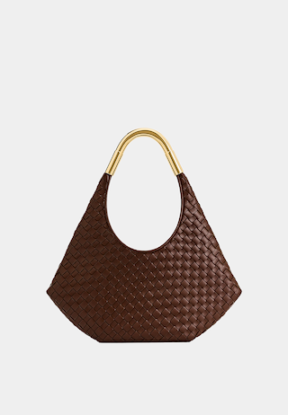 JW Pei Olivia Hand Woven Metal Handle Hobo Bag Brown