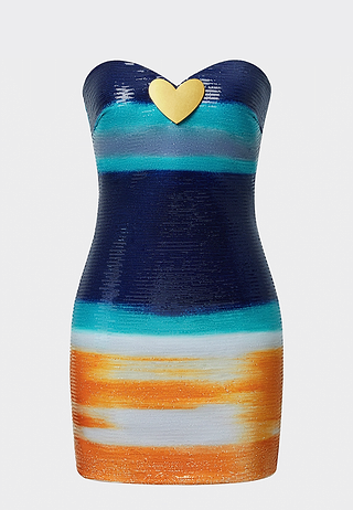JW Pei Olivia Metallic Heart Sequin Dress Blue