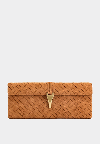 JW Pei Zaria Woven Clutch Brown